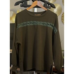 Very J Women's Olive Green Long Sleeve Sweatshirt Horizontal Laces Size Small‎